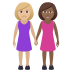 👩🏼‍🤝‍👩🏾 women holding hands: medium-light skin tone, medium-dark skin tone display on JoyPixels